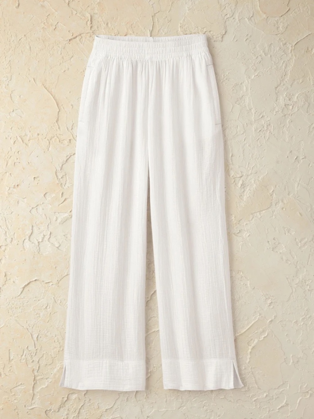 Coldwater Creek 100% Cotton Gauze Pull-On Crop Pants Pockets White Crema